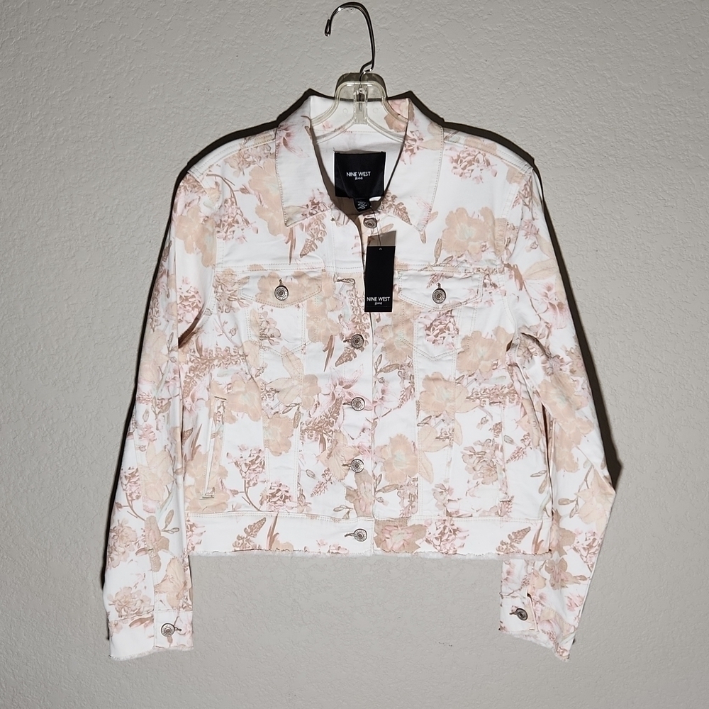 Nine West Jacket Large Denim Floral